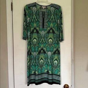 Dress Barn Green,Aqua and Black Patterned Shift Dress